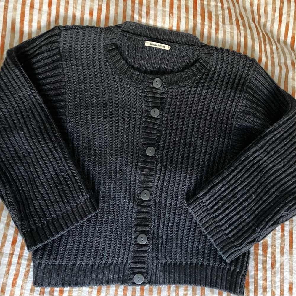 Misha and Puff carbon ribbed merino cardigan xs/s
